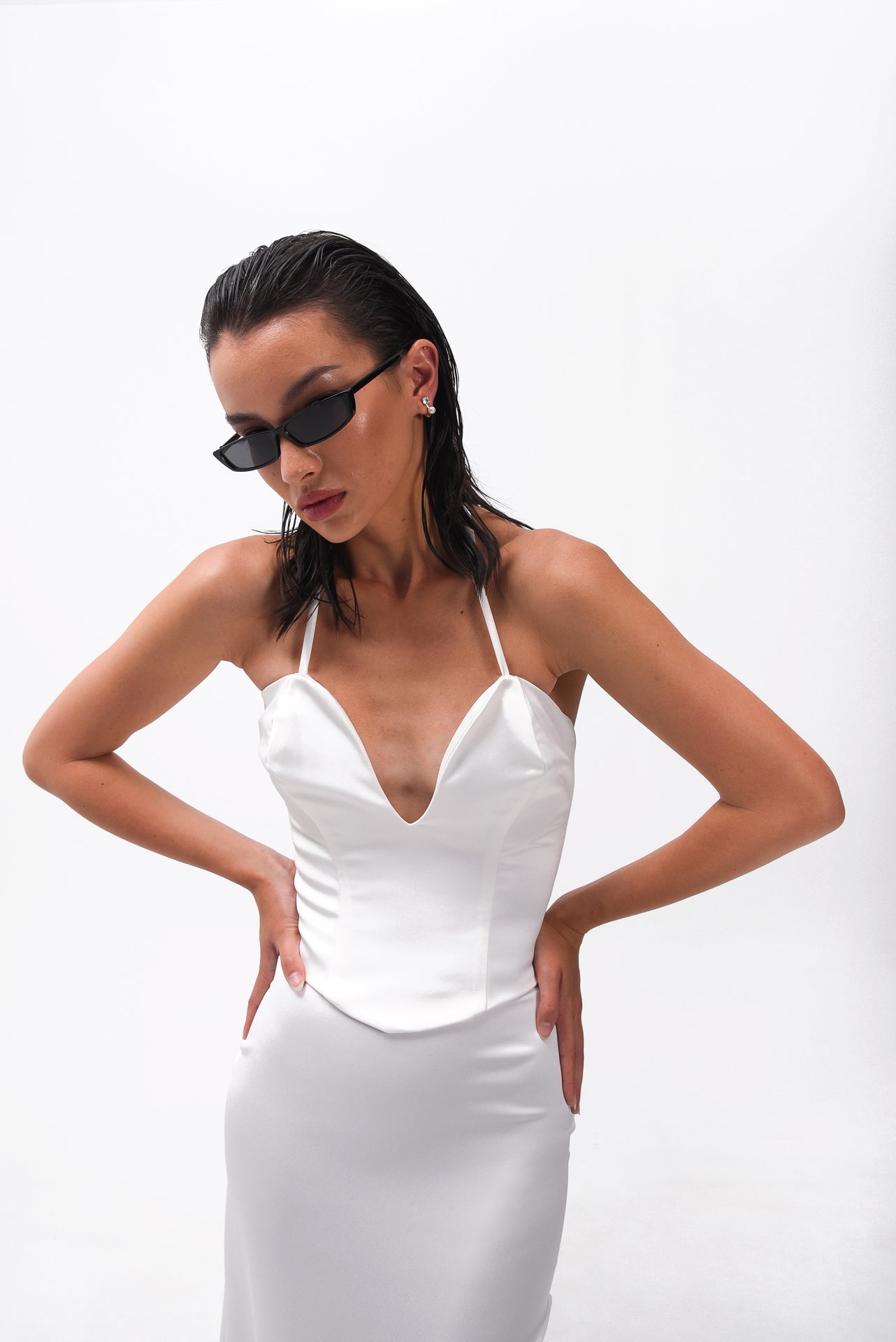 V-Neckline Corset Top In Off-White