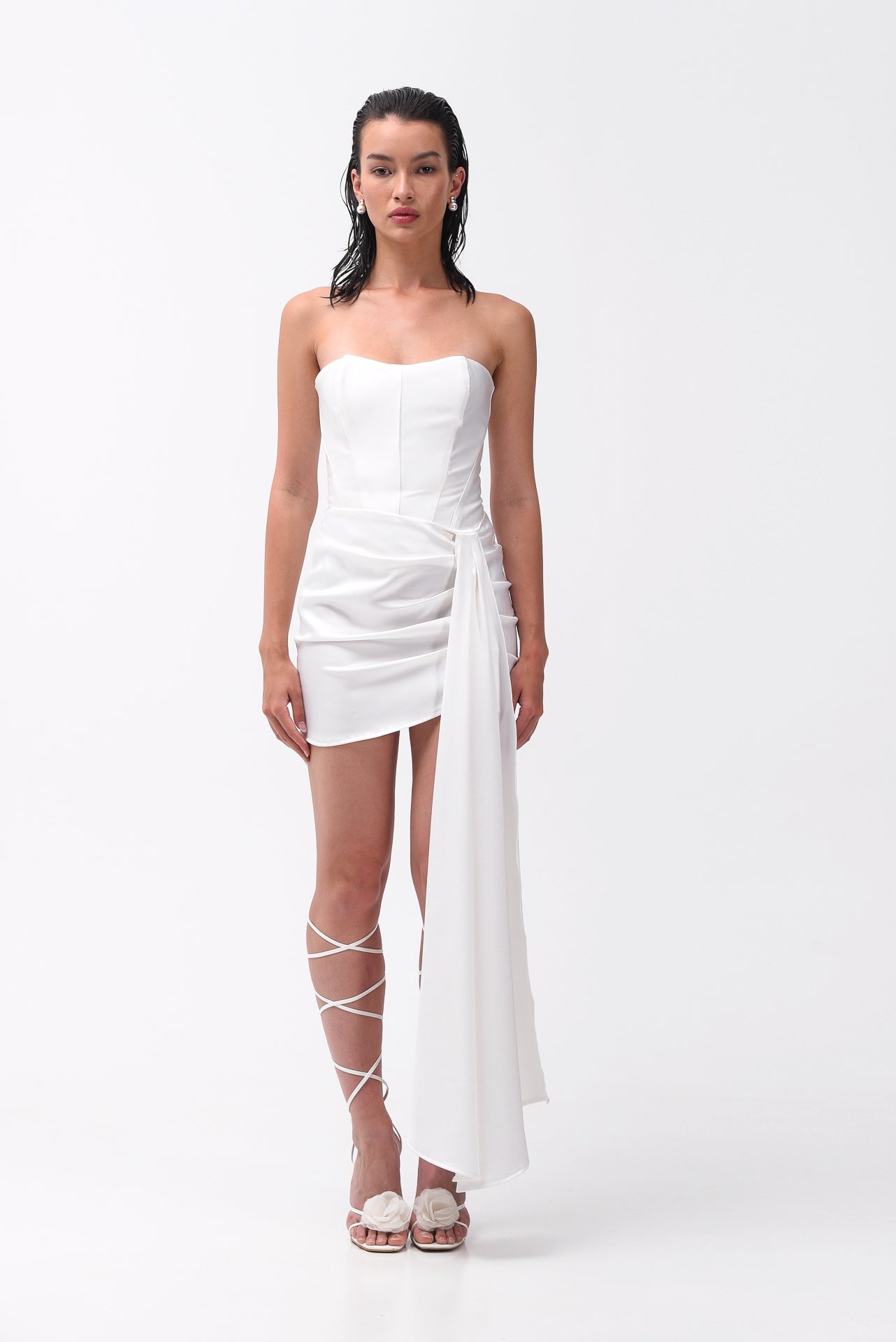Asymmetric Draped Mini Skirt In Off-White Marilia Fraggi Asymmetric Draped Mini Skirt In Off-White Marilia Fraggi