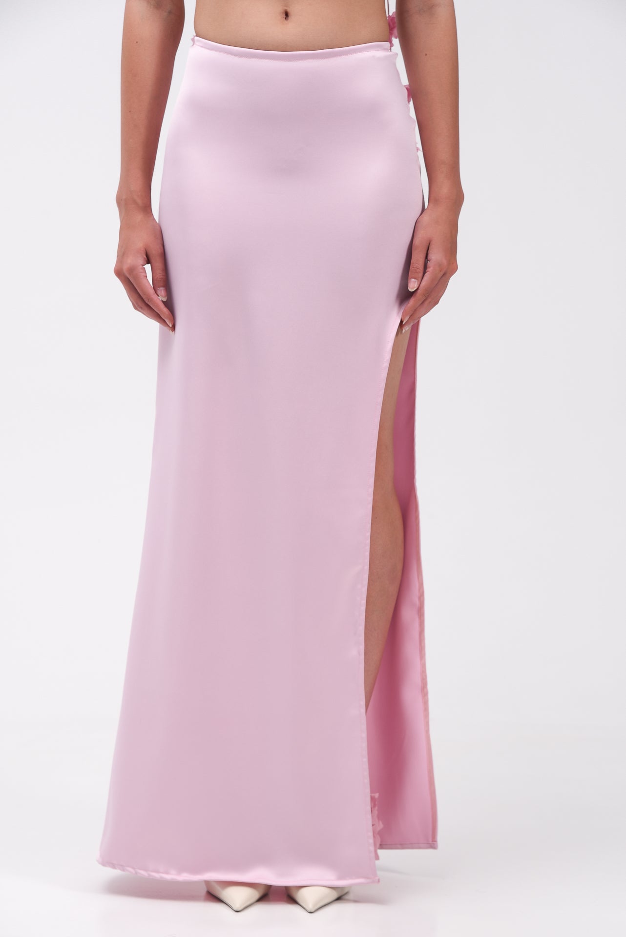 Satin Maxi Skirt With Split In Pink