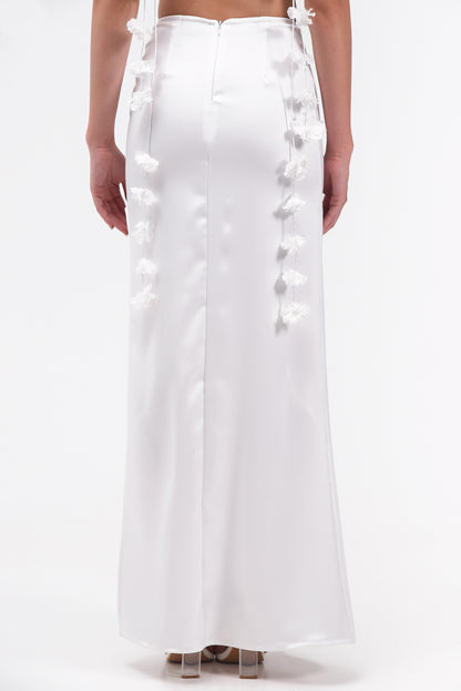 Satin Maxi Skirt With Split In Off-White