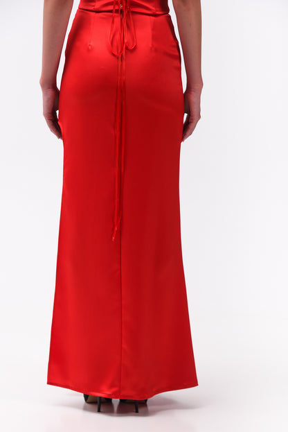 Satin Maxi Skirt With Split In Red