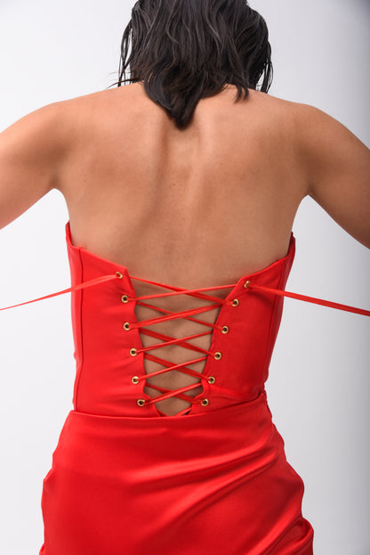 Strapless Corset Top In Red