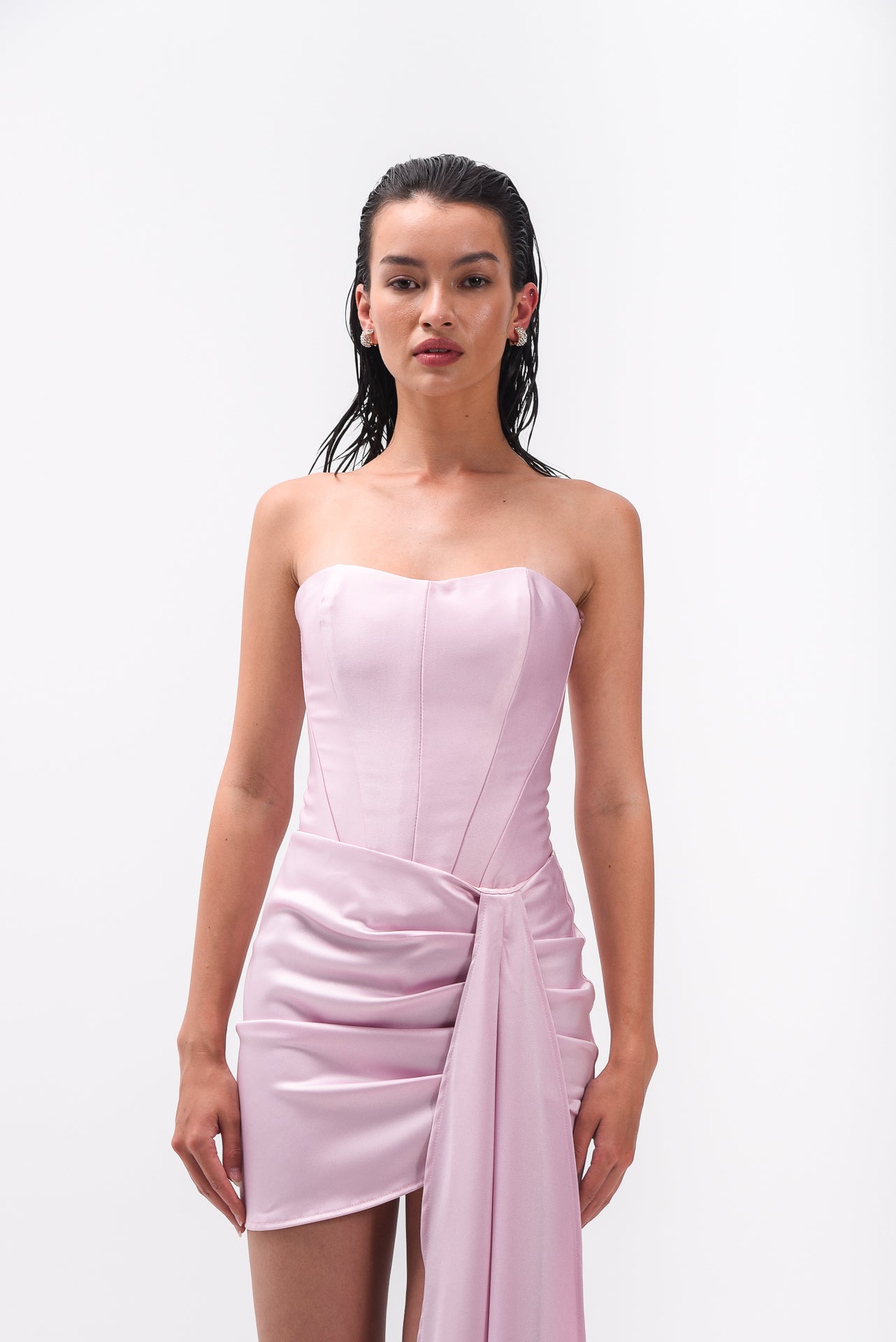 Asymmetric Draped Mini Skirt In Pink