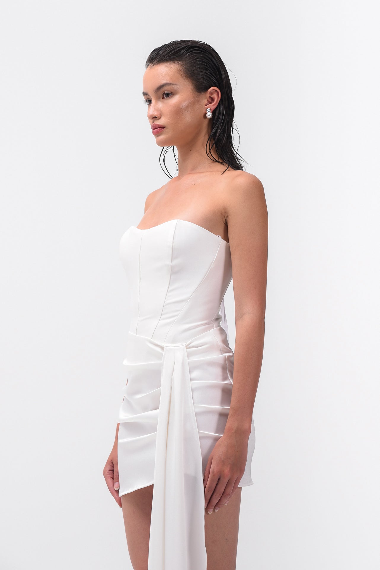 Asymmetric Draped Mini Skirt In Off-White