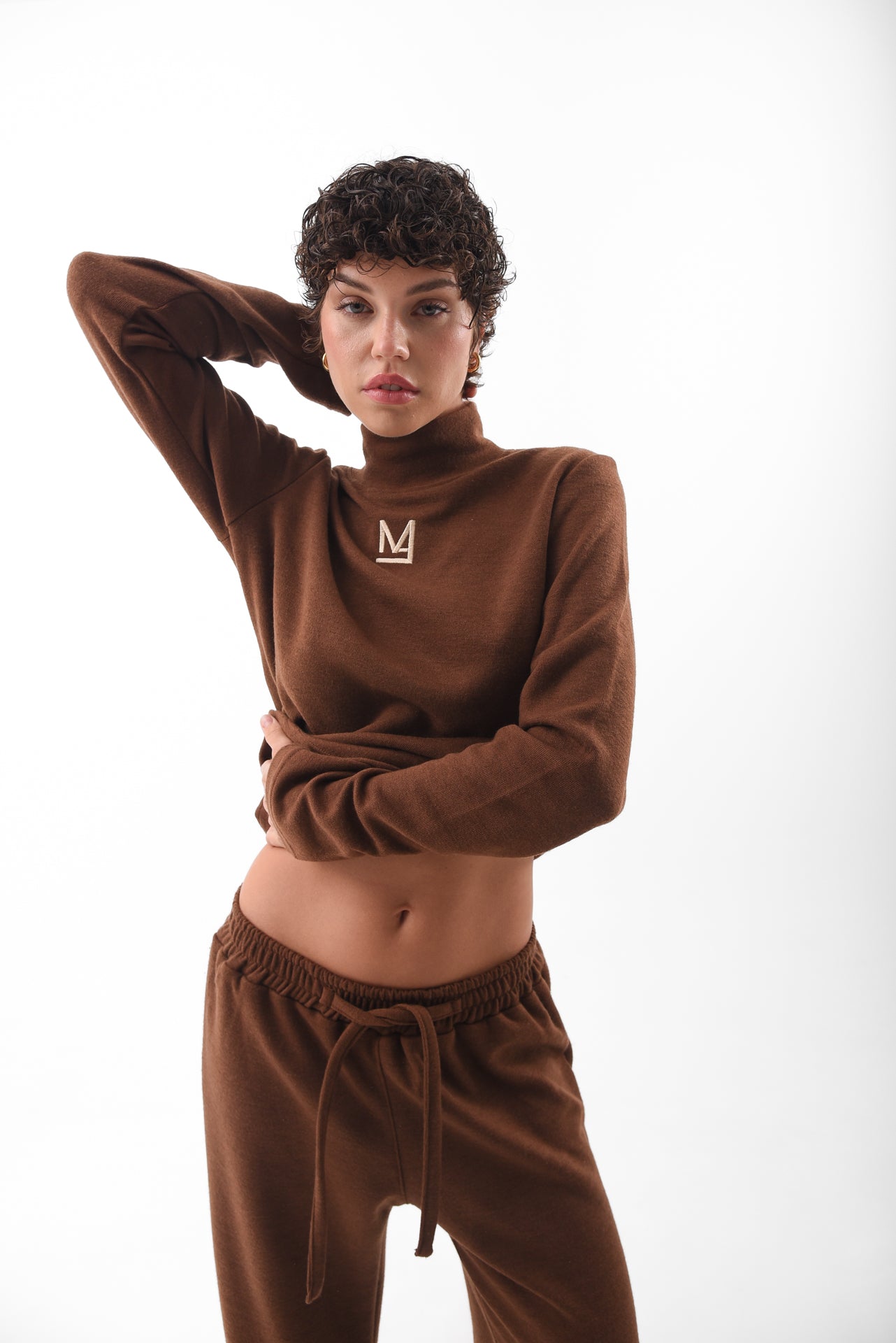 Brown Flared Knit Trousers