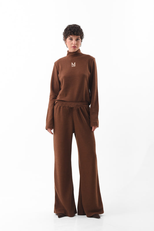 Brown Flared Knit Trousers