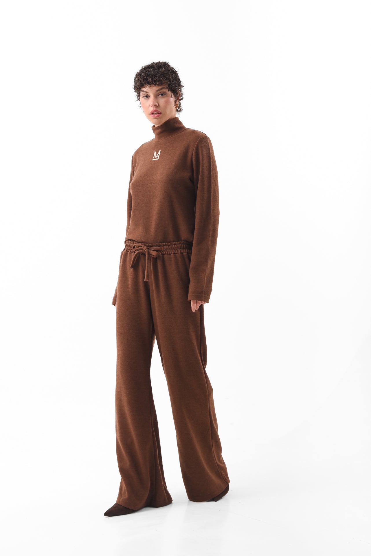 Brown Flared Knit Trousers