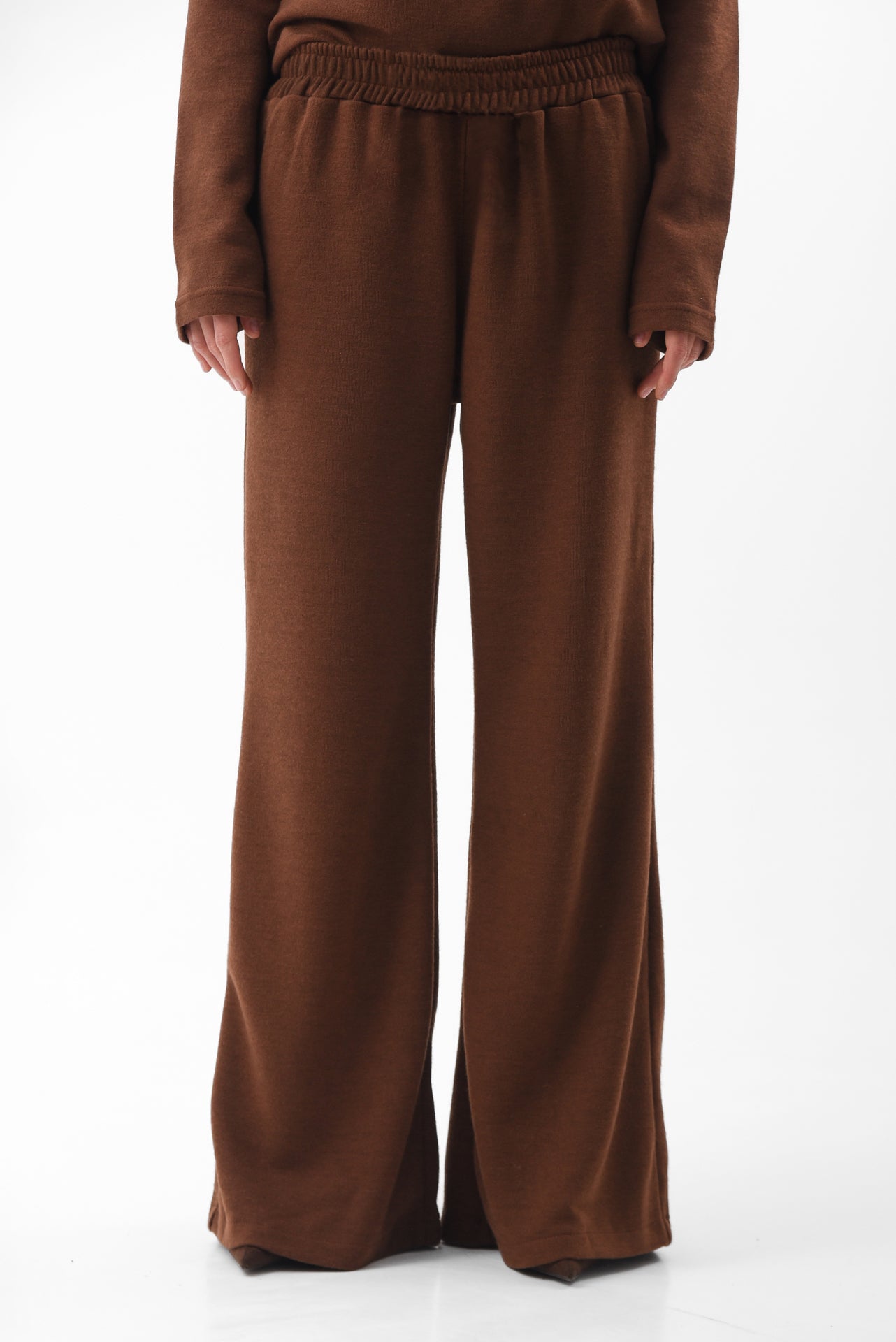 Brown Flared Knit Trousers