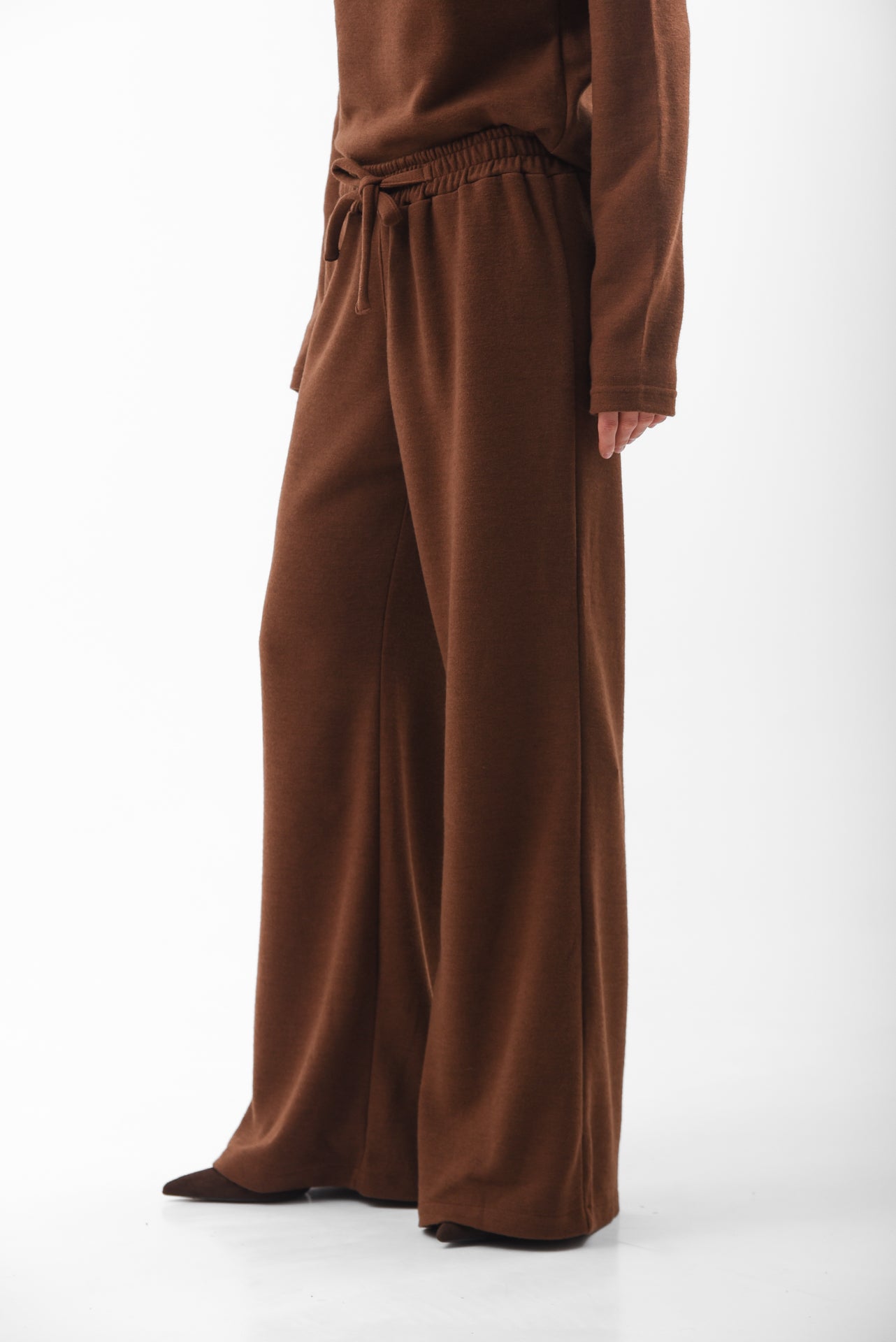 Brown Flared Knit Trousers