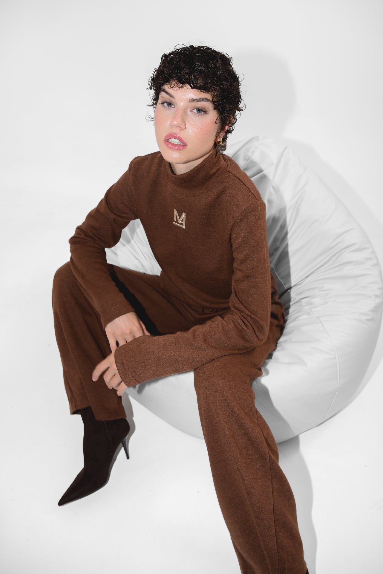 Brown Knit Logo Top