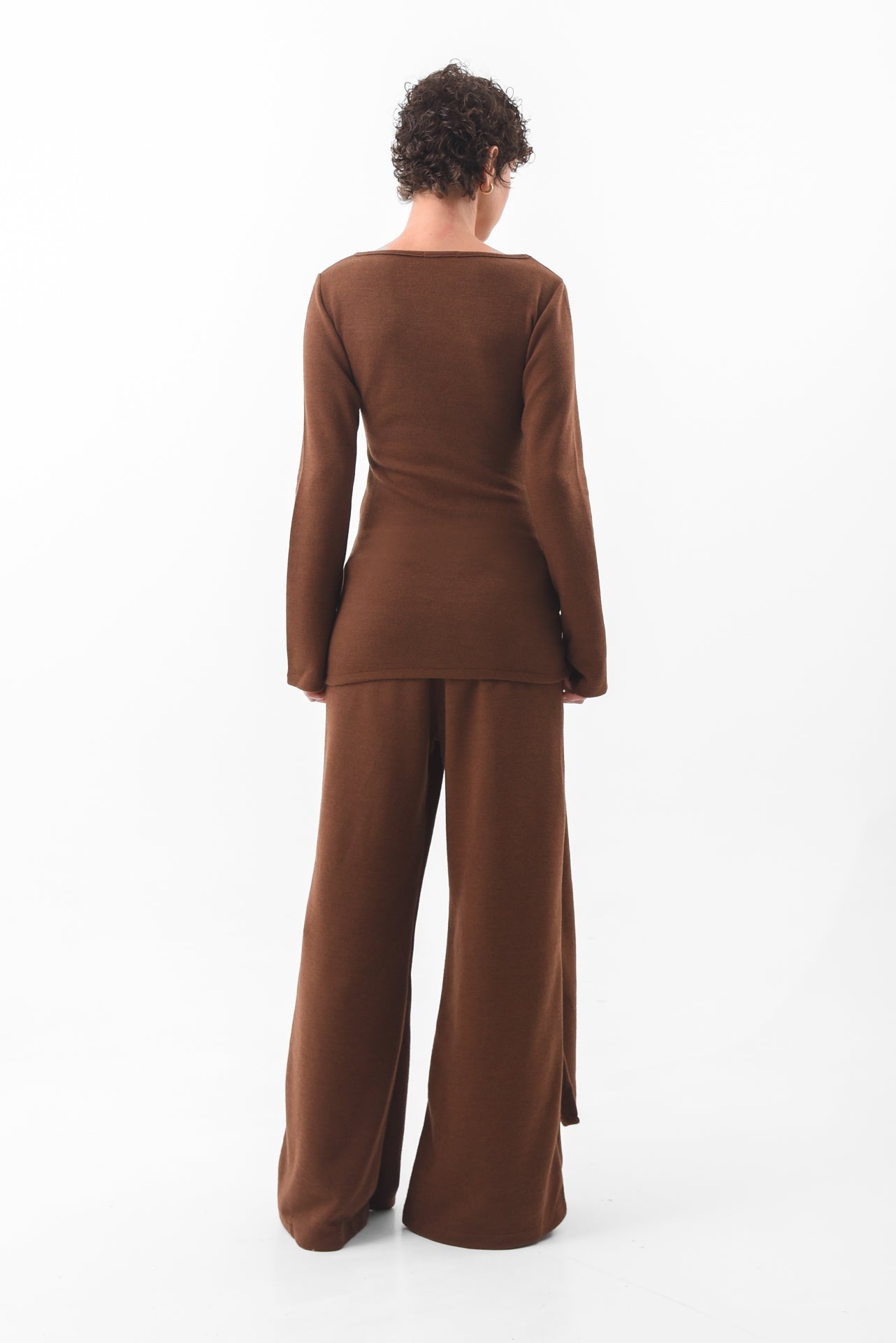 Brown Front-Knot Knit Top