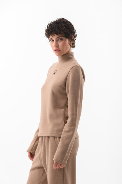 Beige Knit Logo Top