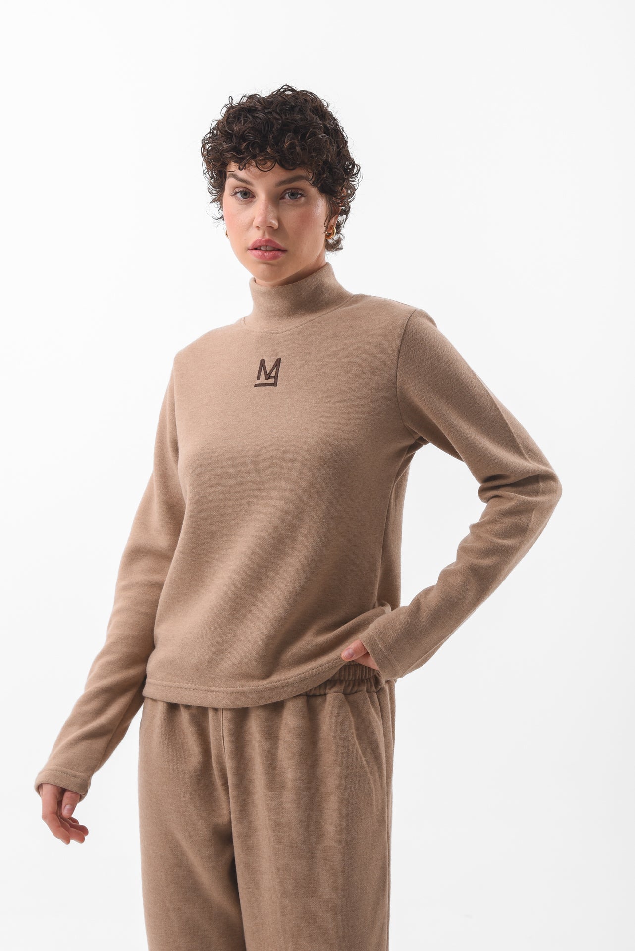 Beige Knit Logo Top