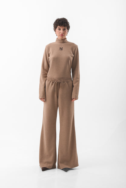Beige Flared Knit Trousers