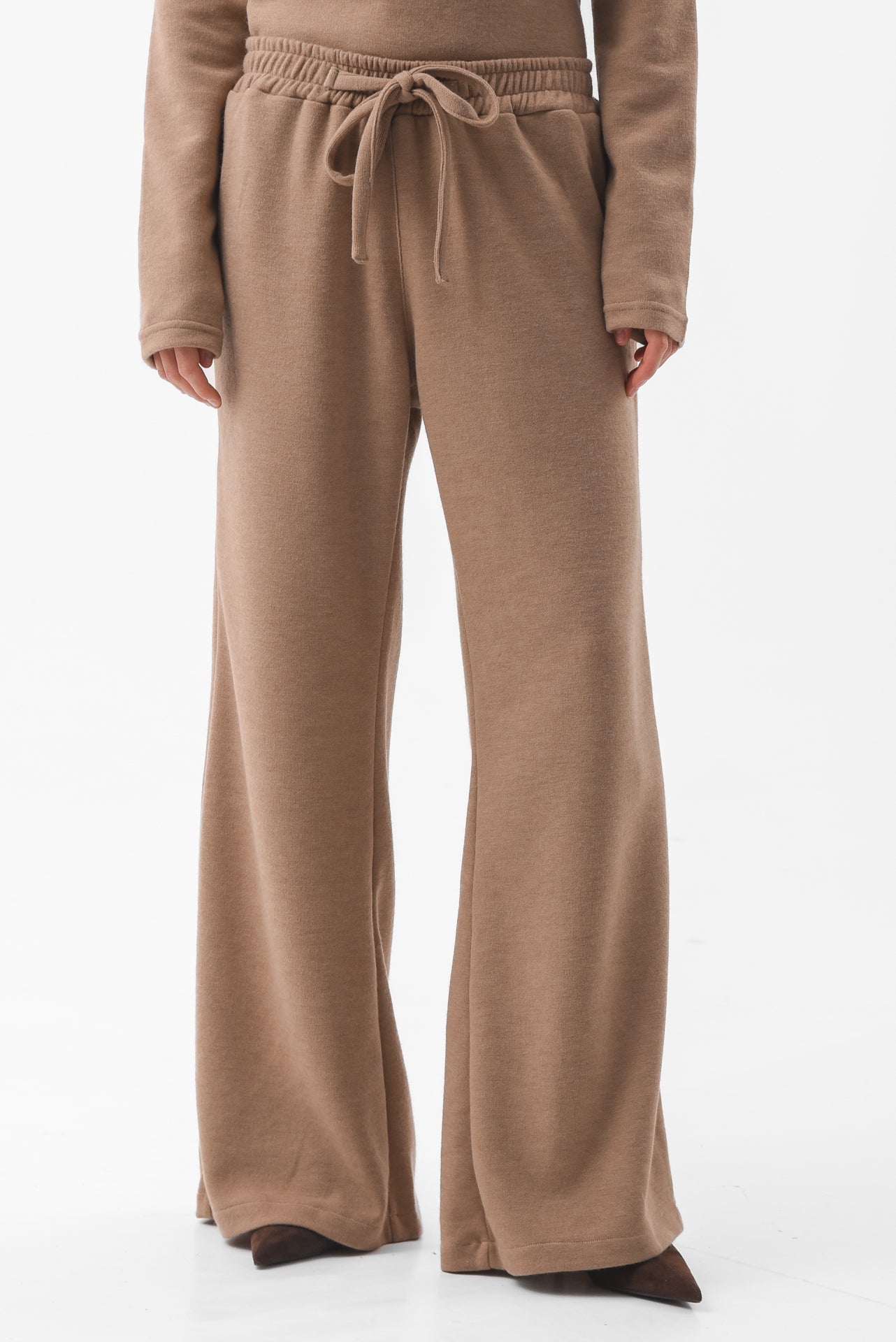 Beige Flared Knit Trousers