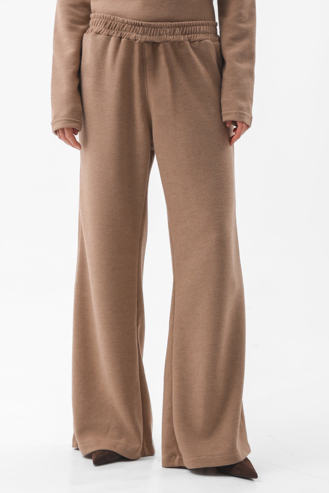 Beige Flared Knit Trousers