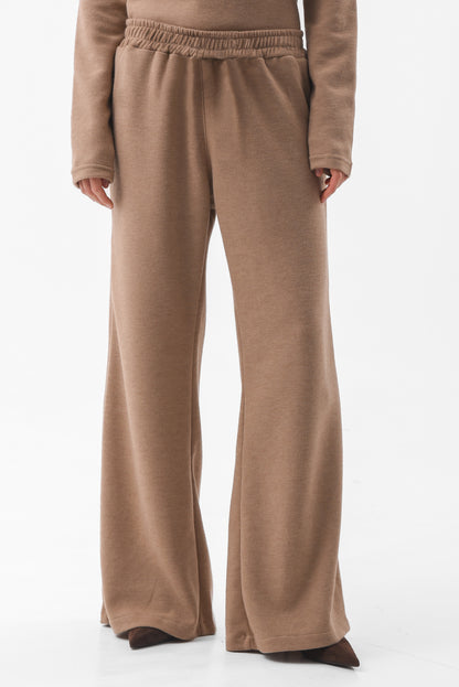 Beige Flared Knit Trousers