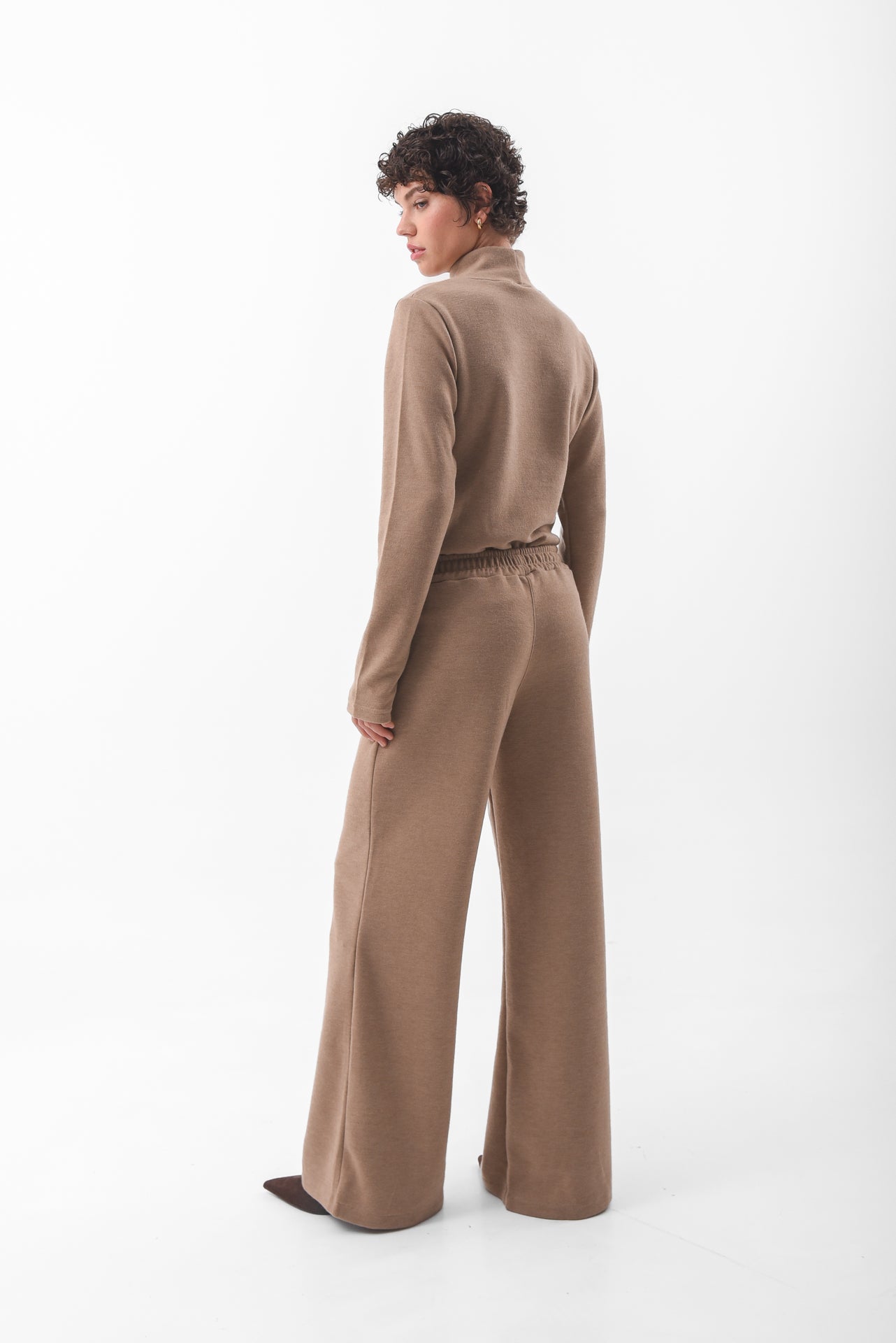 Beige Flared Knit Trousers
