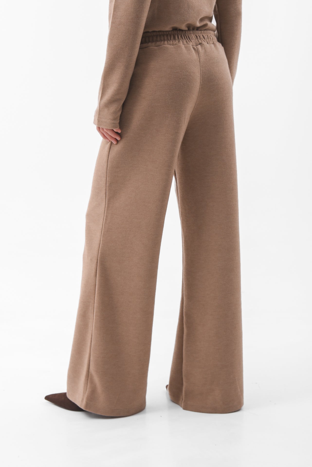 Beige Flared Knit Trousers