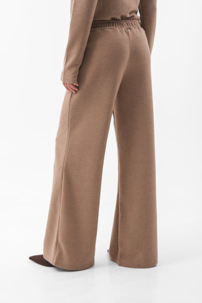 Beige Flared Knit Trousers