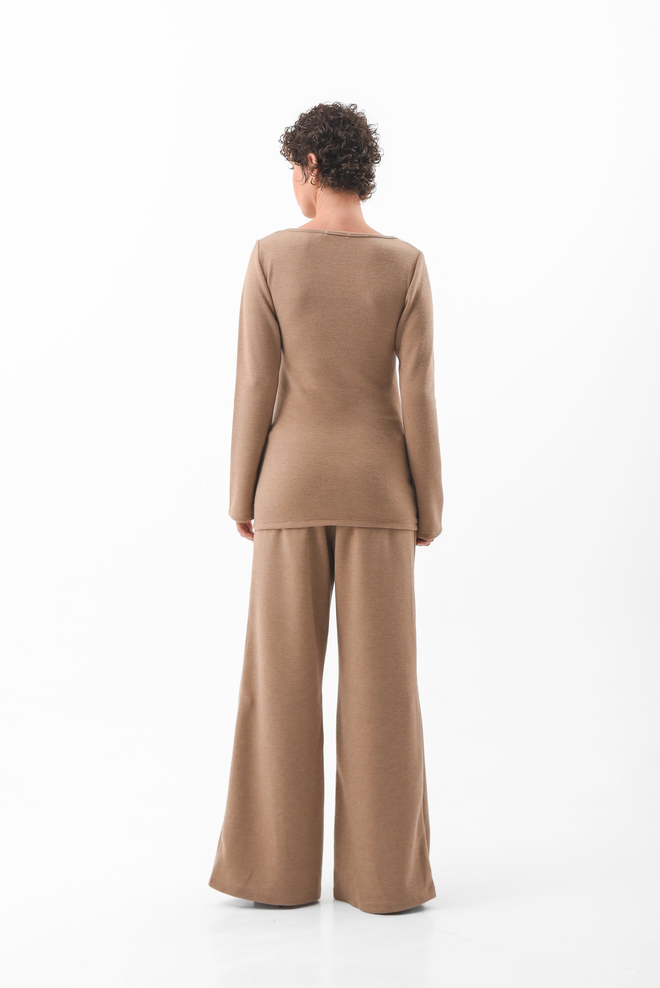 Beige Front-Knot Knit Top