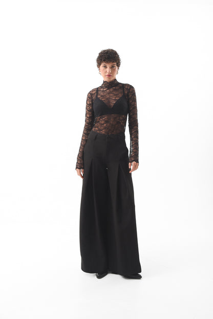 Tailored Pleated Wide-Leg Trousers