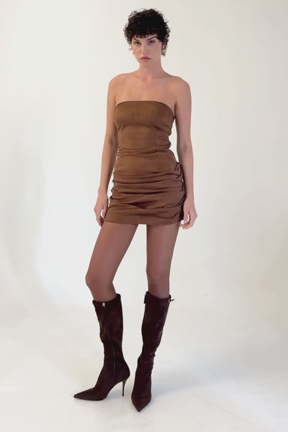 Sculpted Suede Mini Dress